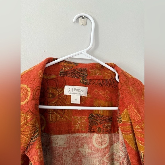 VTG Flannel Button Down Bomber Long Sleeve Top Orange Multi Color Hippie Boho 3X - Picture 6 of 10